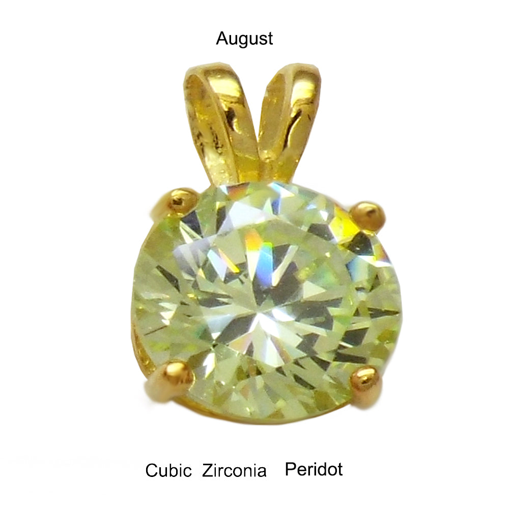 7mm Round Peridot CZ Pendant Gold Plated