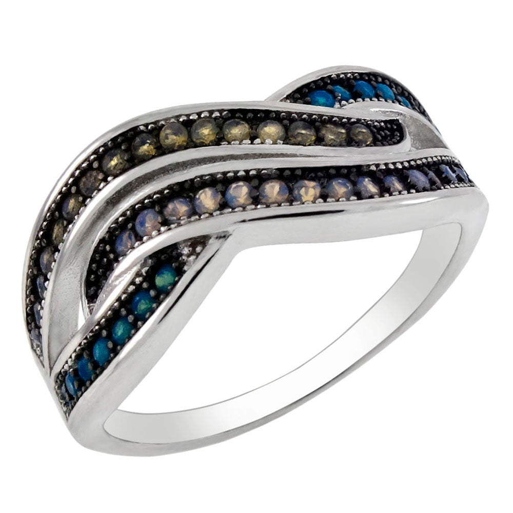 Blue Yellow Nano Stone W White Black Rhodium Ring