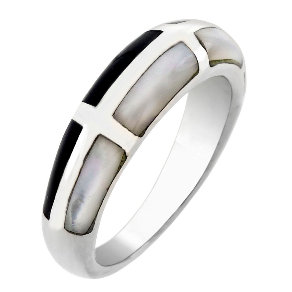 Sterling Silver MOP Black Onyx Band Ring