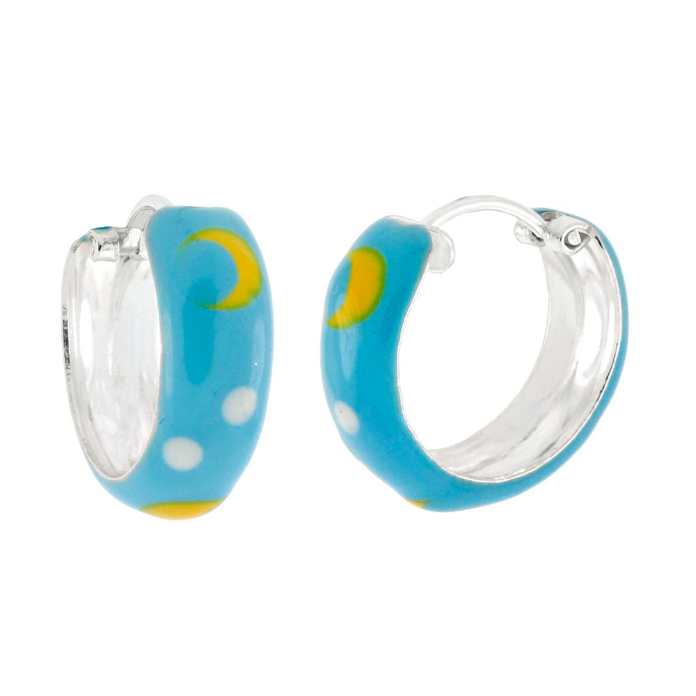 .925 Sterling Silver Enamel Hoop Earrings