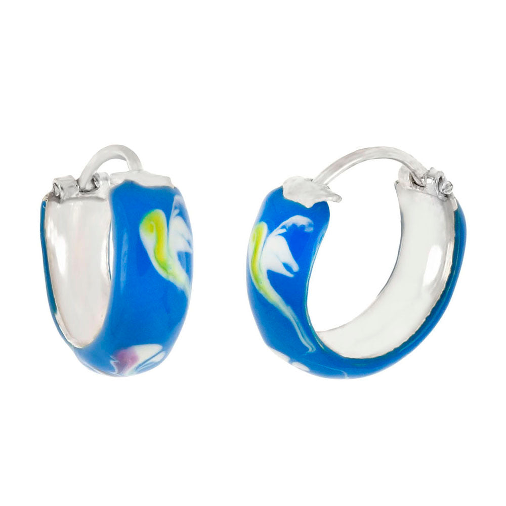 .925 Sterling Silver Enamel Hoop Earrings