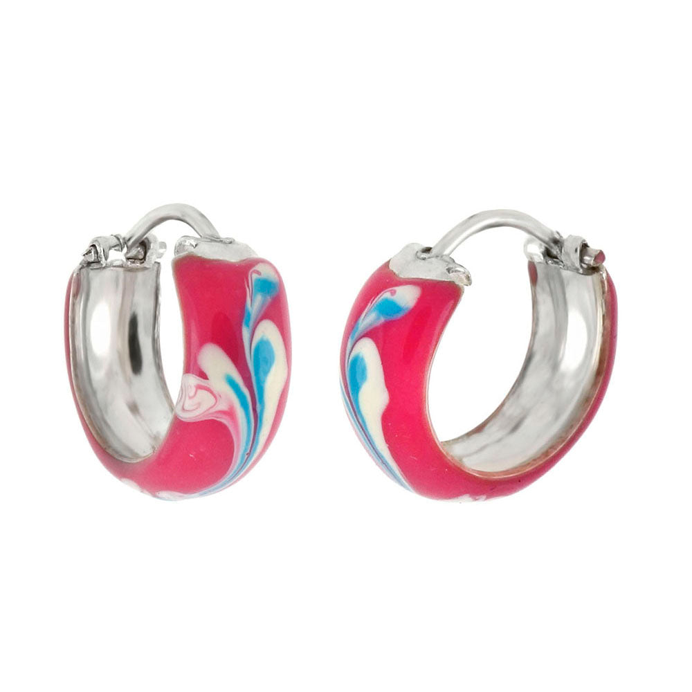 .925 Sterling Silver Enamel Hoop Earrings