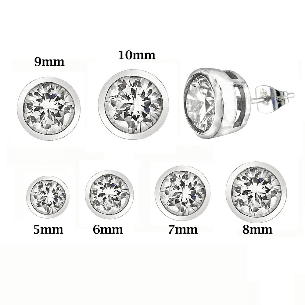 Sterling Silver Round CZ Bezel Casting Stud Earrings