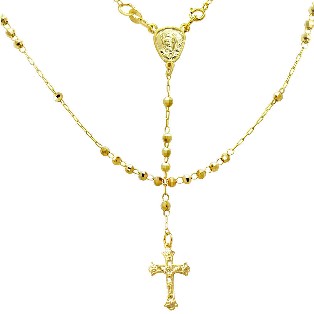 3mm D C Bead Sterling Silver Gold Plated Rosary Necklace