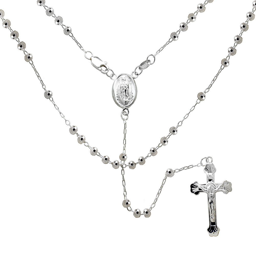 3mm D C Bead Rosary W Lady of Guadalupe Sterling Silver Necklace