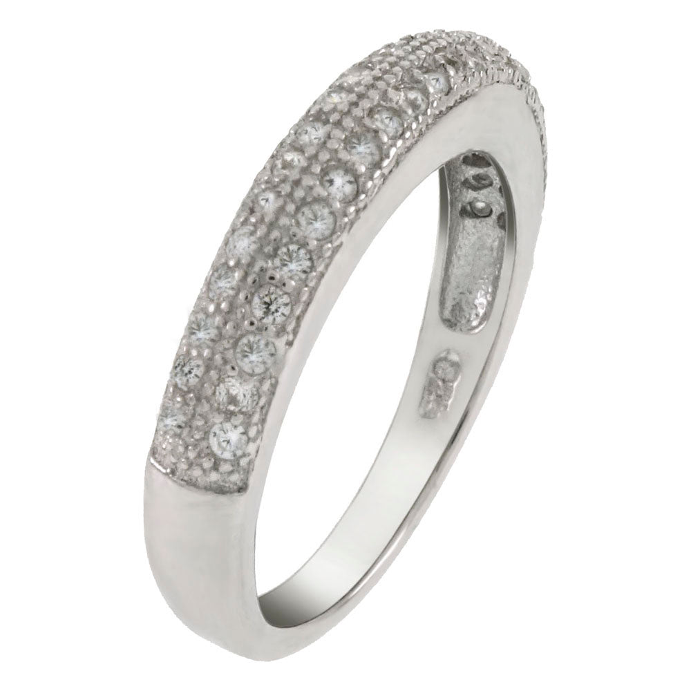 Sterling Silver Micro Pave 2 Lines CZ Bombe Band Ring
