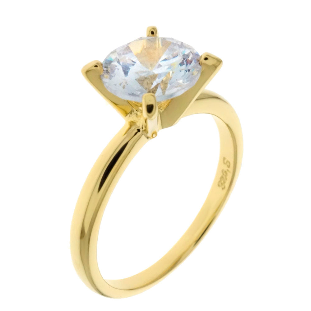 Sterling Silver Gold Plated 7MM Rd CZ Solitaire Engagement Ring