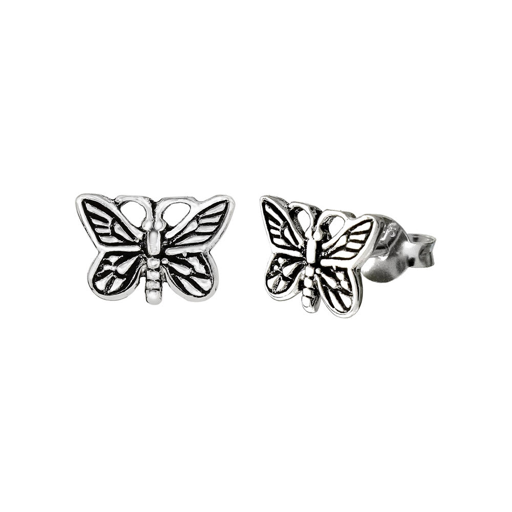 Sterling Silver Butterfly Sterling Silver Oxidized Stud Earrings