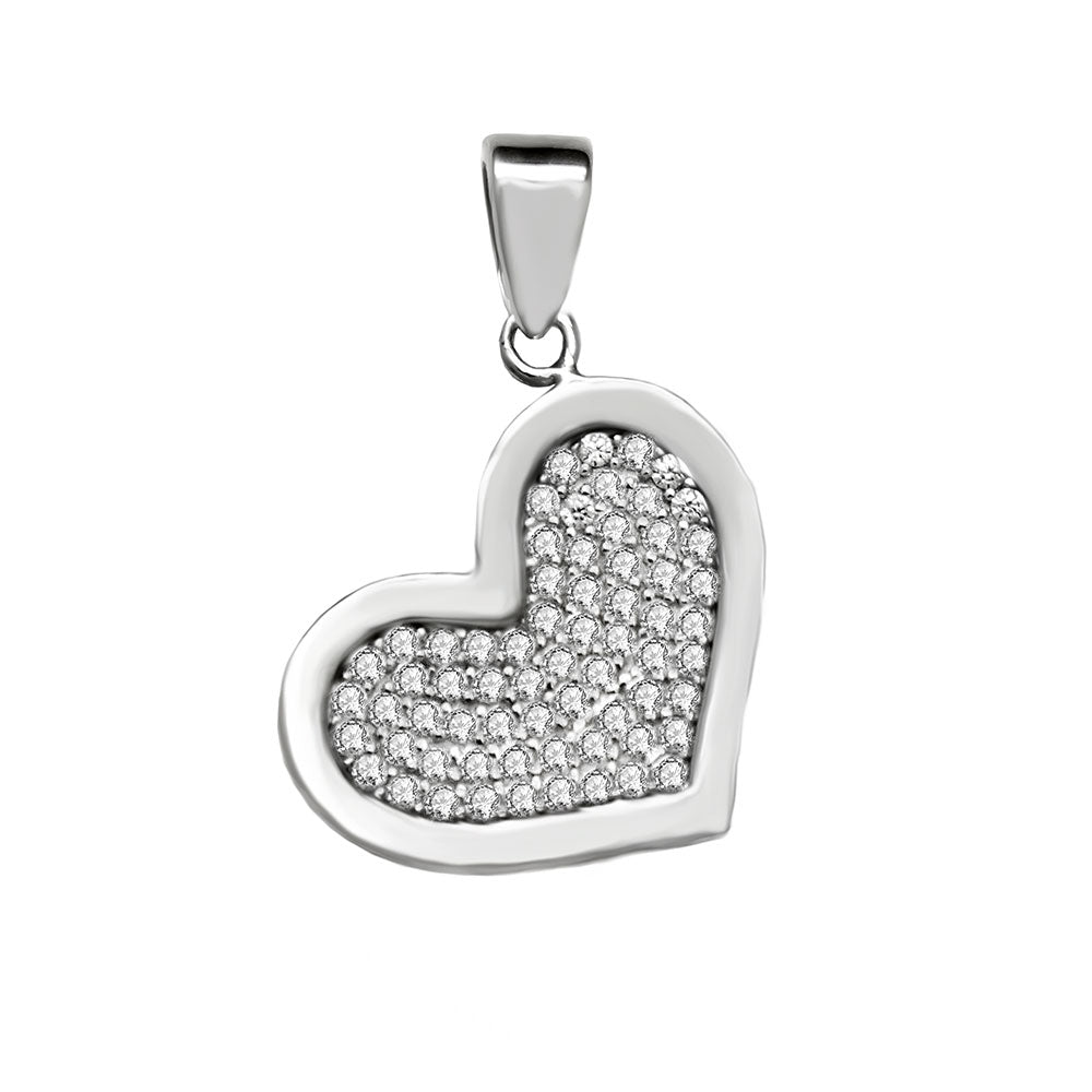 Micro Pave CZ Heart Sterling Silver Rhodium Pendant