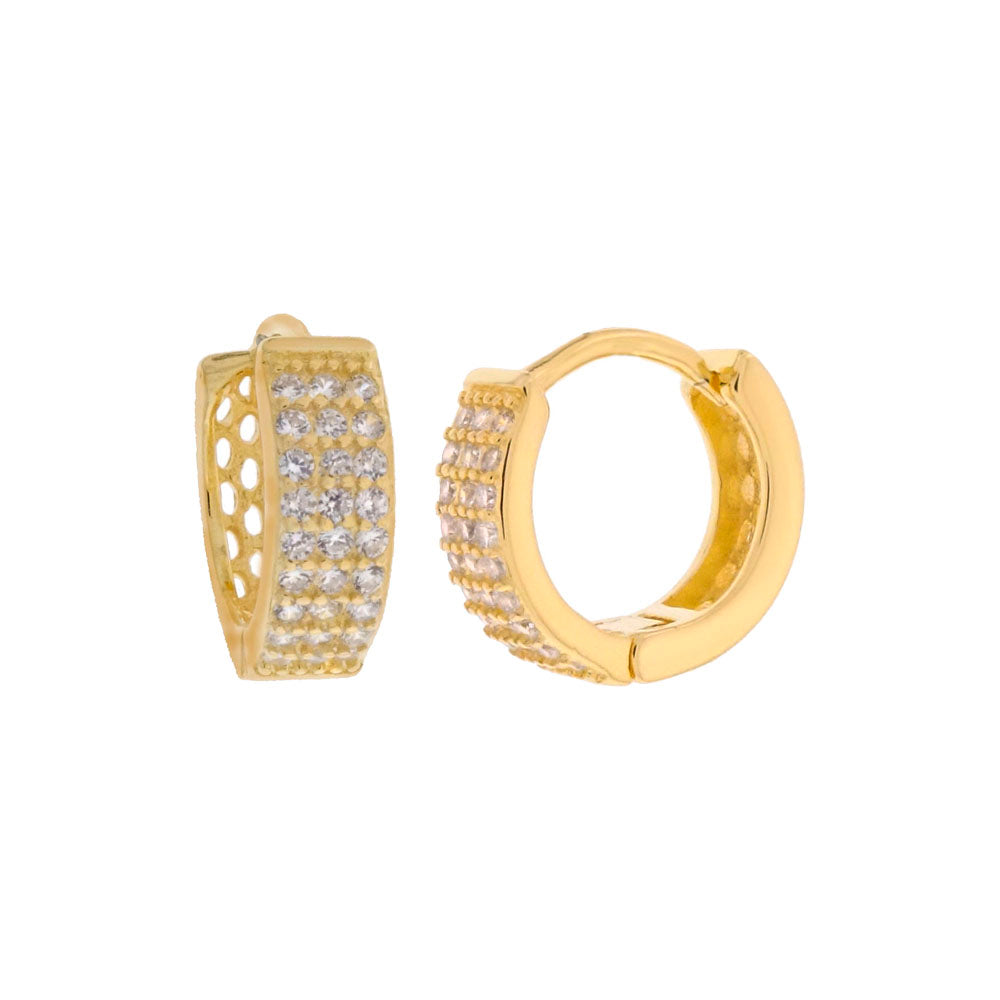 3 Lines Pave CZ Silver Gold Plated Huggie Hoop Earrings