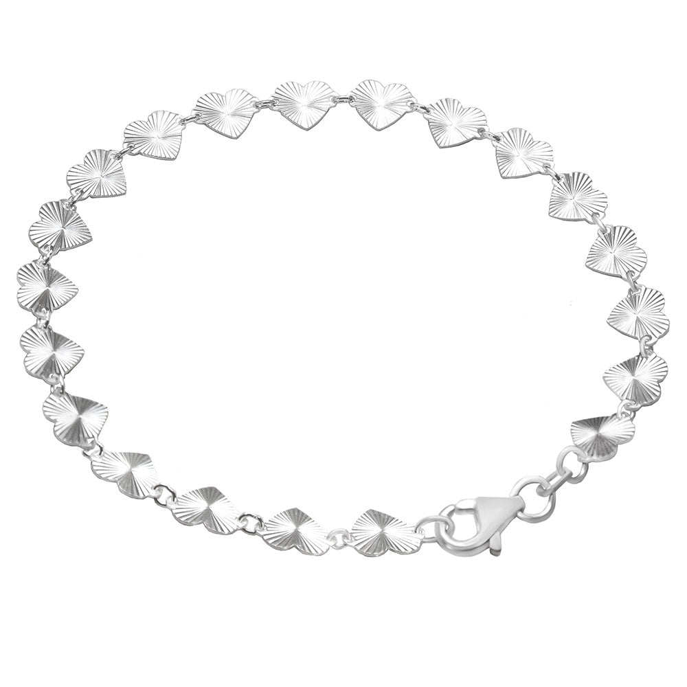 diamond cut heart links sterling silver bracelet