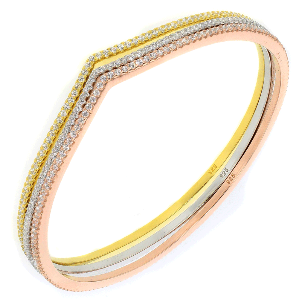 Sterling Silver Cubic Zirconia 3 Tones Set Bangle