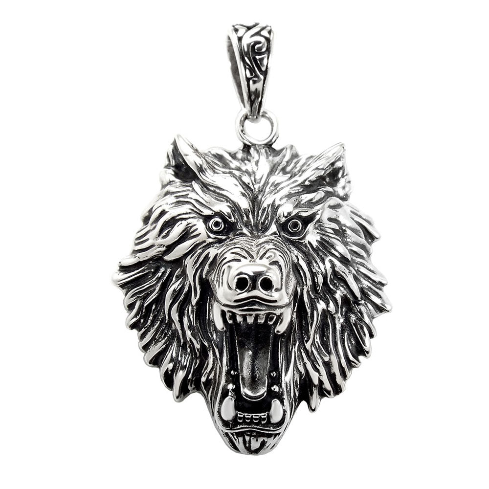 Wolf Head Oxidized Pendant