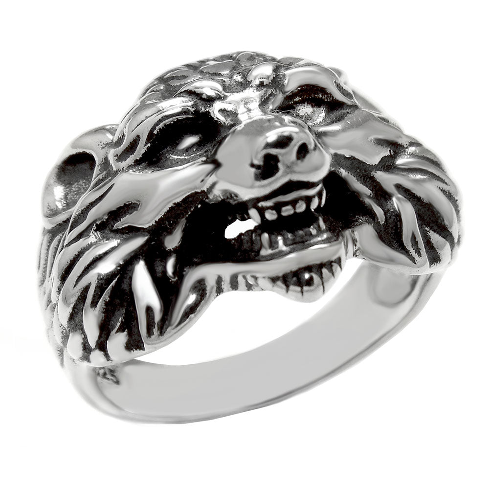 Sterling Silver Wolf Head Oxidized Ring