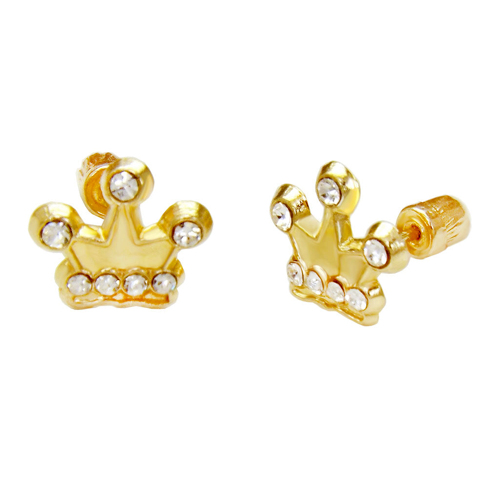 14K Gold Crown Screw Back Stud Earrings