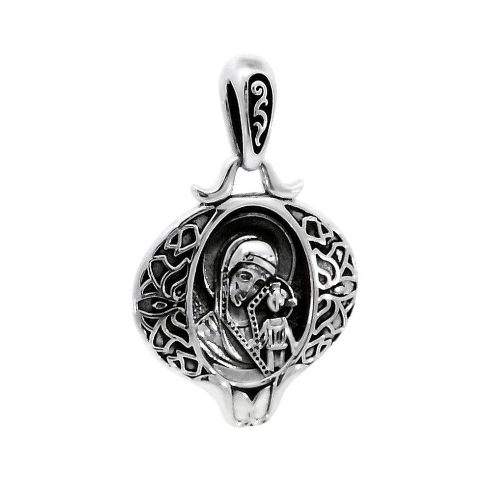 925 Sterling Silver Madonna Child Oxidized Pendant