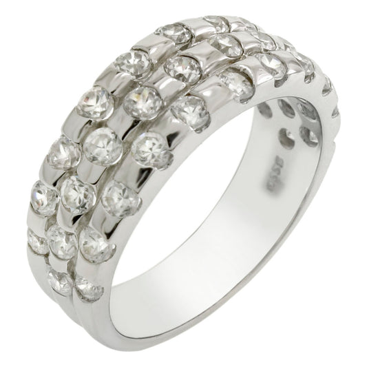 Sterling Silver 3 Lines Cubic Zirconia Band Ring