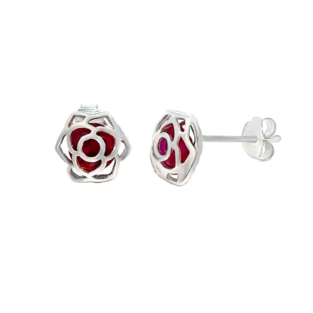 Red Ruby CZ Flower Stud Earrings