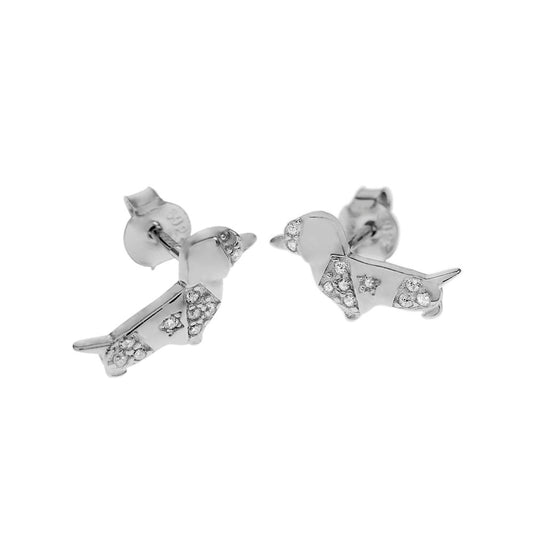 Beagle Sterling Silver Rhodium Stud Earrings