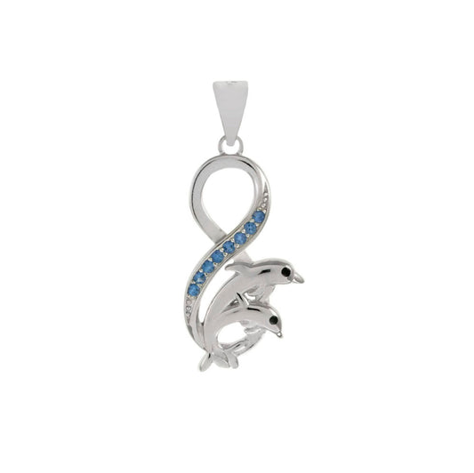 Infinity Dolphin Sterling Silver Rhodium Pendant