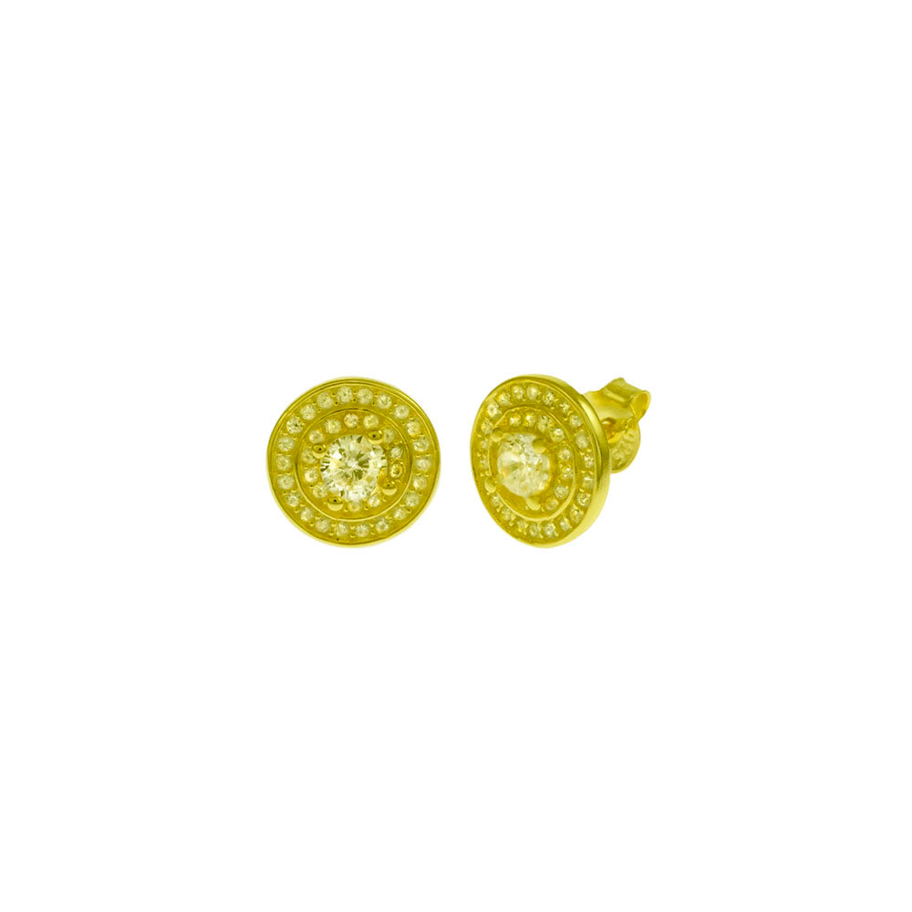 Center 3.5mm Round CZ Halo Silver Gold Plated Stud Earrings