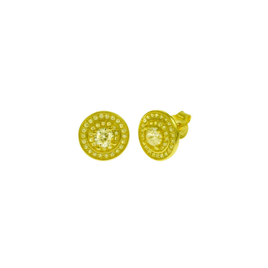 Center 3mm Round CZ Halo Gold Plated Stud Earrings