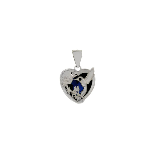 Humming Bird Heart Sterling Silver Rhodium Pendant