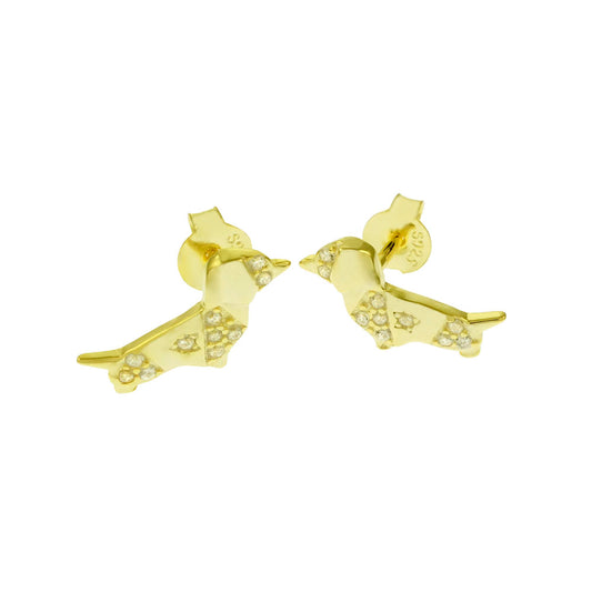 Beagle Sterling Silver Gold Plated Stud Earrings