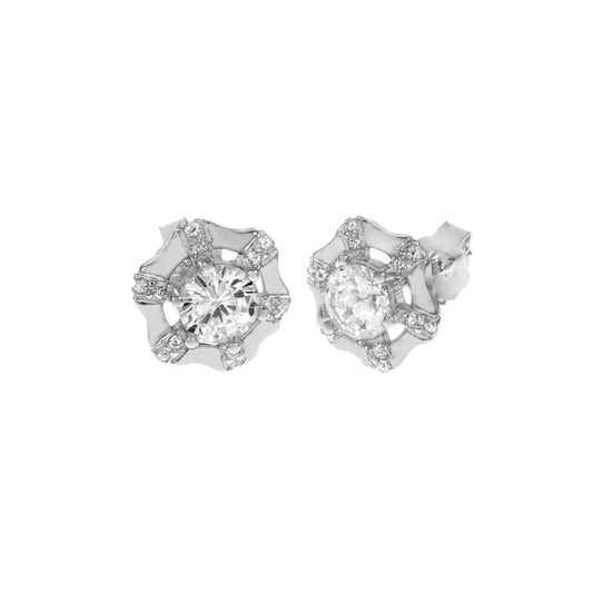 Hexagon Sterling Silver CZ Stud Earrings