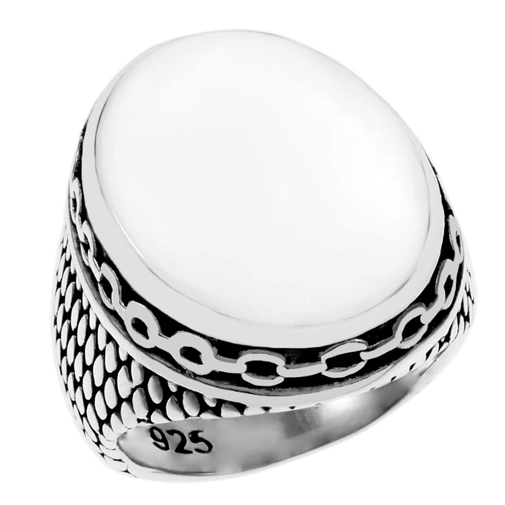 Oval Engravable Oxidized Sterling Silver Men Ring