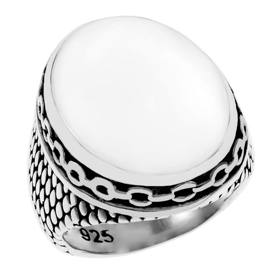 Oval Engravable Oxidized Sterling Silver Men Ring