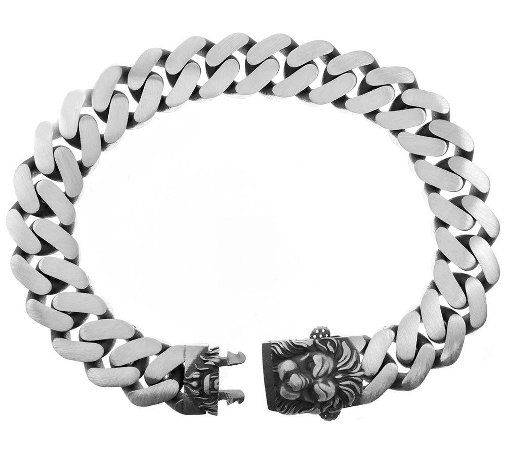 Lion Head Clasp Cuban Link Oxidized Matte Finished Men Bracelet