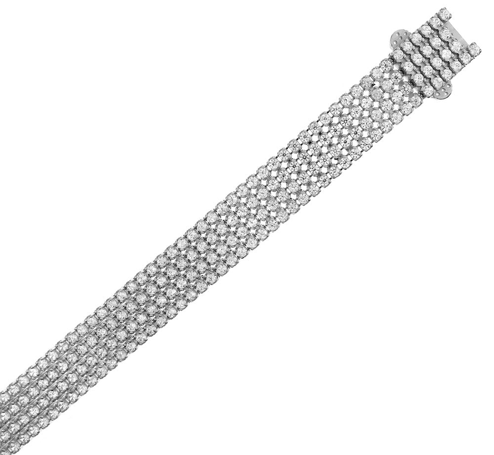 4 Lines CZ Sterling Silver Rhodium Tennis Bracelet