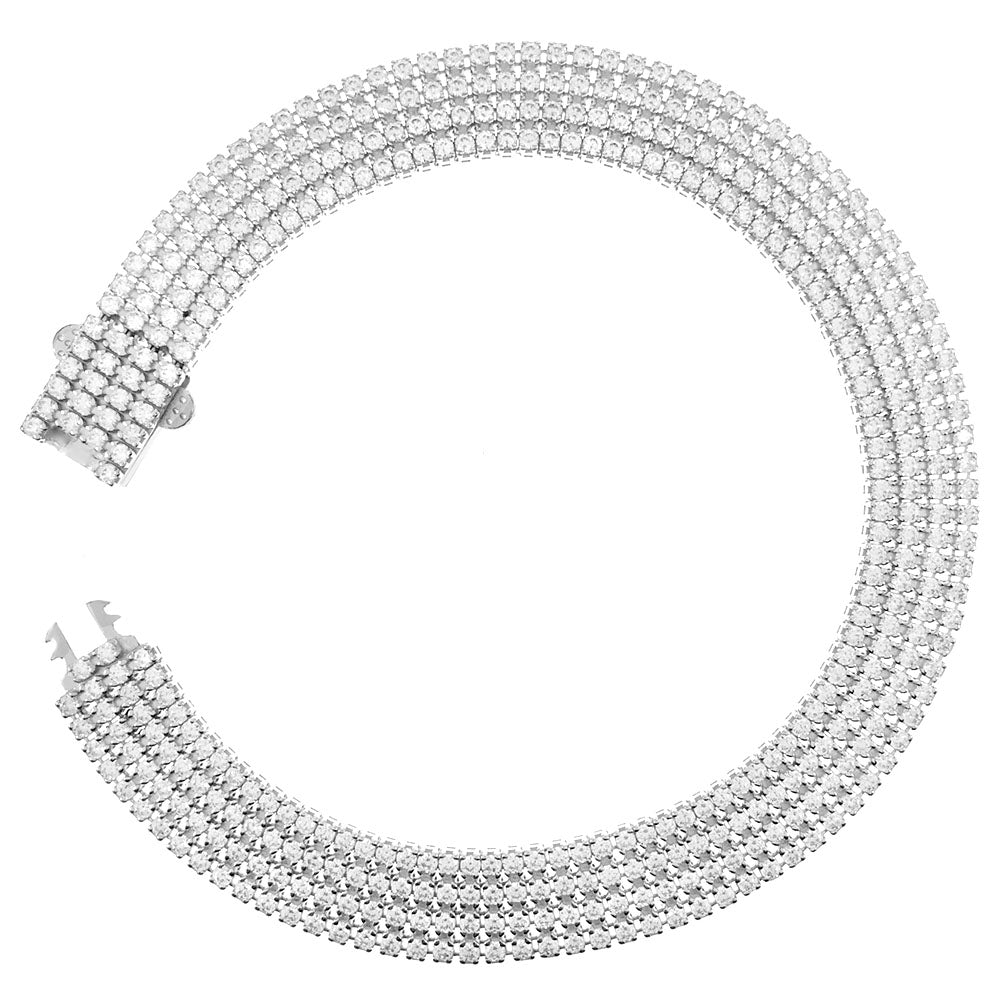4 Lines CZ Sterling Silver Rhodium Tennis Bracelet