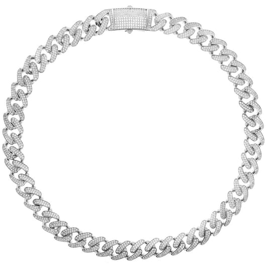 CZ Cuban Link Sterling Silver Rhodium Necklace