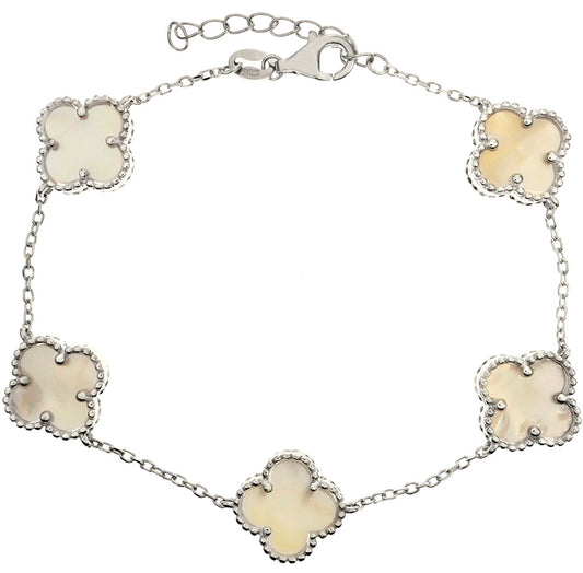 Mother of Pearl 4 Leaf Clover Rhodium Bracelet