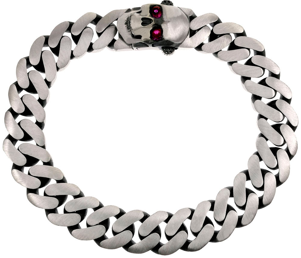Skull Cuban Link Oxidized Matte Finished Men Bracelet