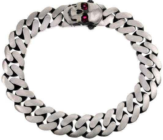 Skull Cuban Link Oxidized Matte Finished Men Bracelet