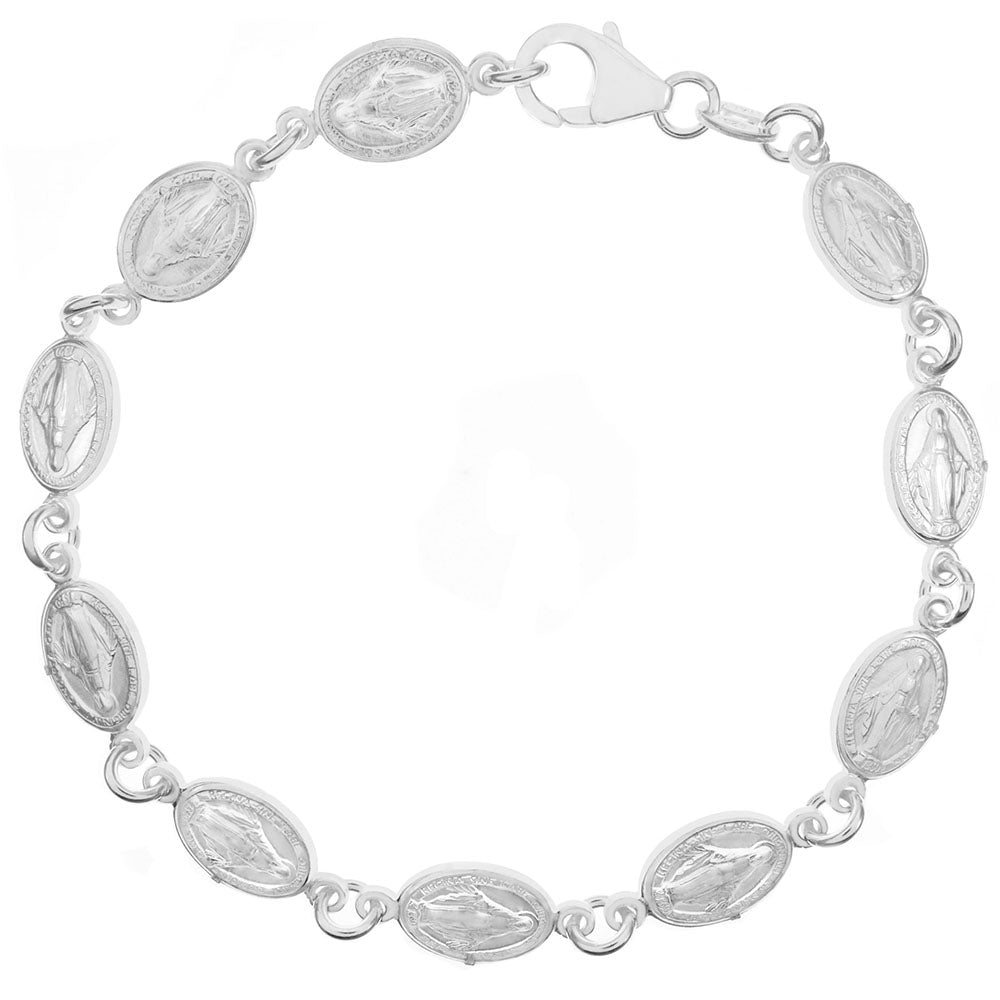 Virgin Mary Medal Italian Sterling Silver Bracelet
