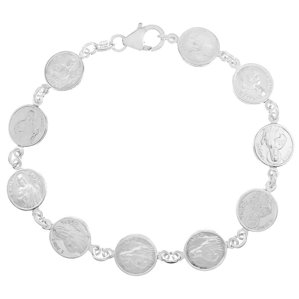 Saint Jude Round Medal Sterling Silver Bracelet