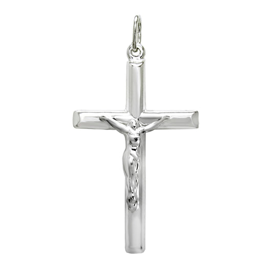 Italian Sterling Silver Round Tube Crucifix Cross Pendant