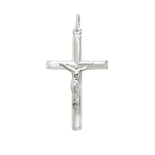 Italian Sterling Silver Tube Crucifix Cross Pendant