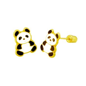 14K Gold Panda Screw Back Stud Earrings