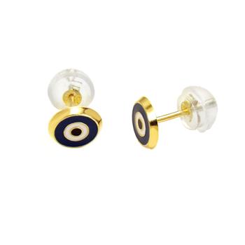 14K Gold Black Evil Eye Silicon Backing Stud Earrings
