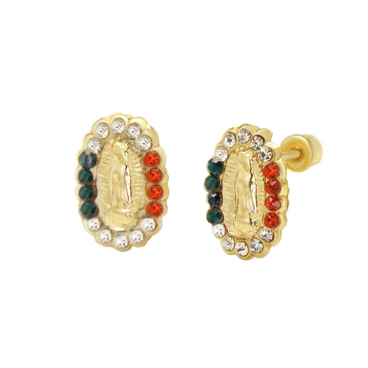 Lady of Guadalupe Multi Color Crystal W. Screw-Back Stud Earrings