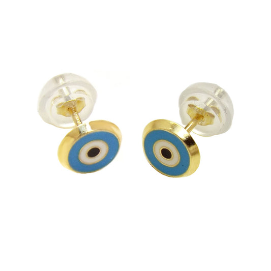 14K Gold Enamel Baby Blue Evil Eye W. Silicone Backing