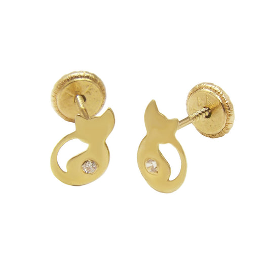 14K Yellow Gold Cute Goldfish  W. Spanish Screw-Back Stud Earrings