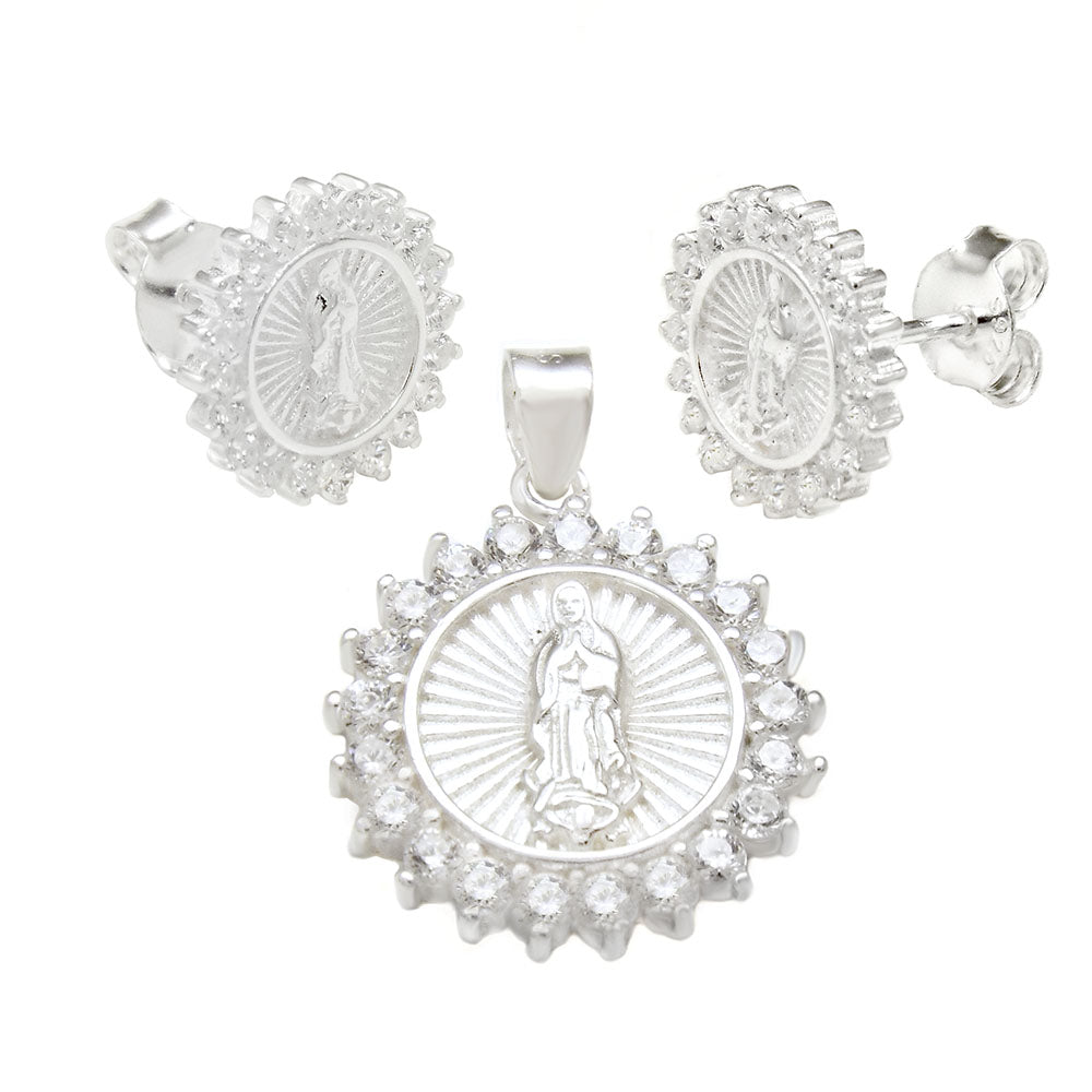 Lady of Guadalupe W. Cubic Zirconia Earrings & Pendant Set