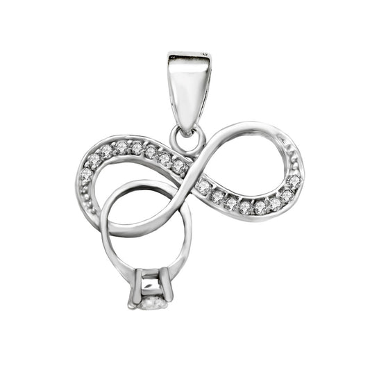 Sterling Silver Infinity-Solitaire Ring Rhodium Pendant