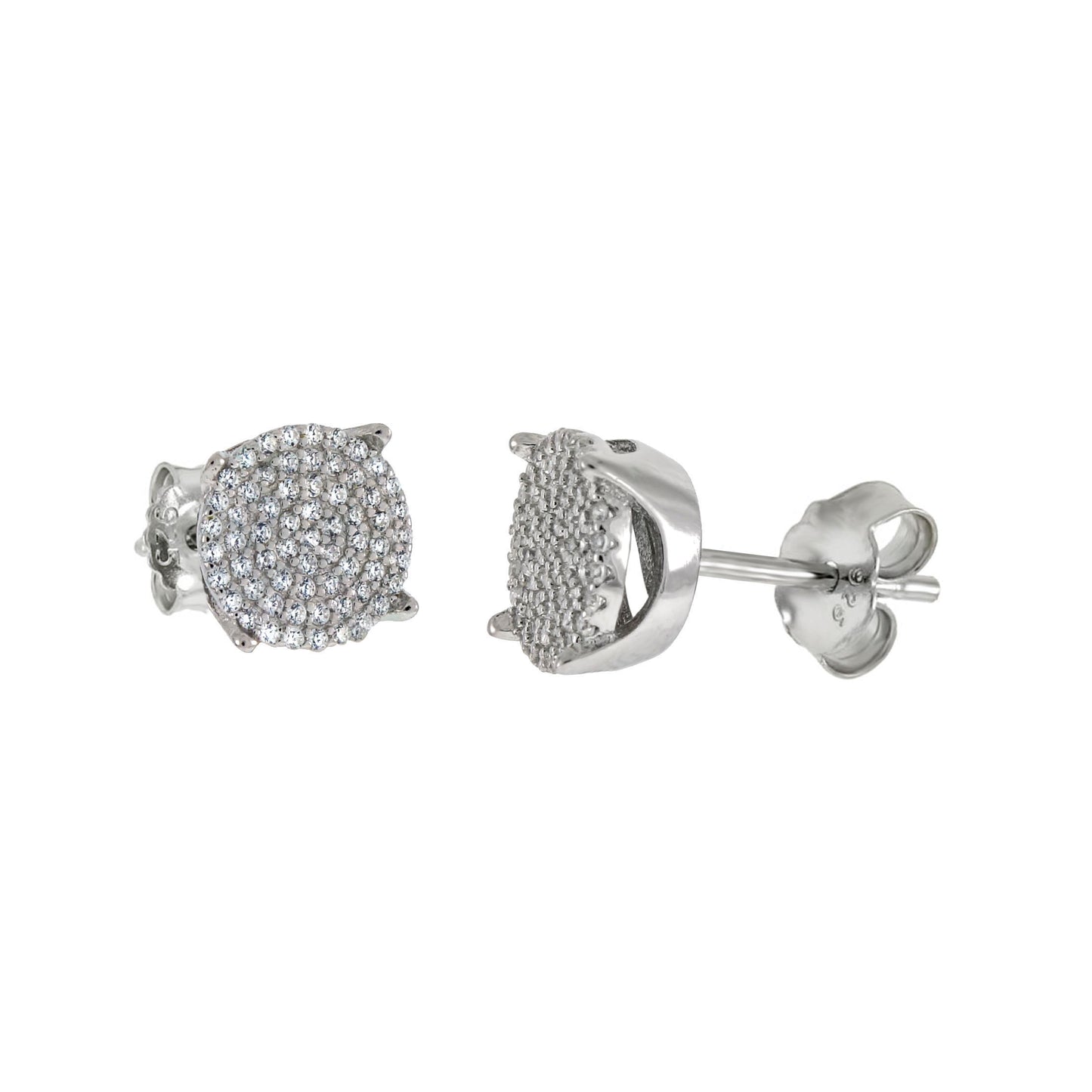 Micro Pave CZ Round Rhodium Stud Earrings